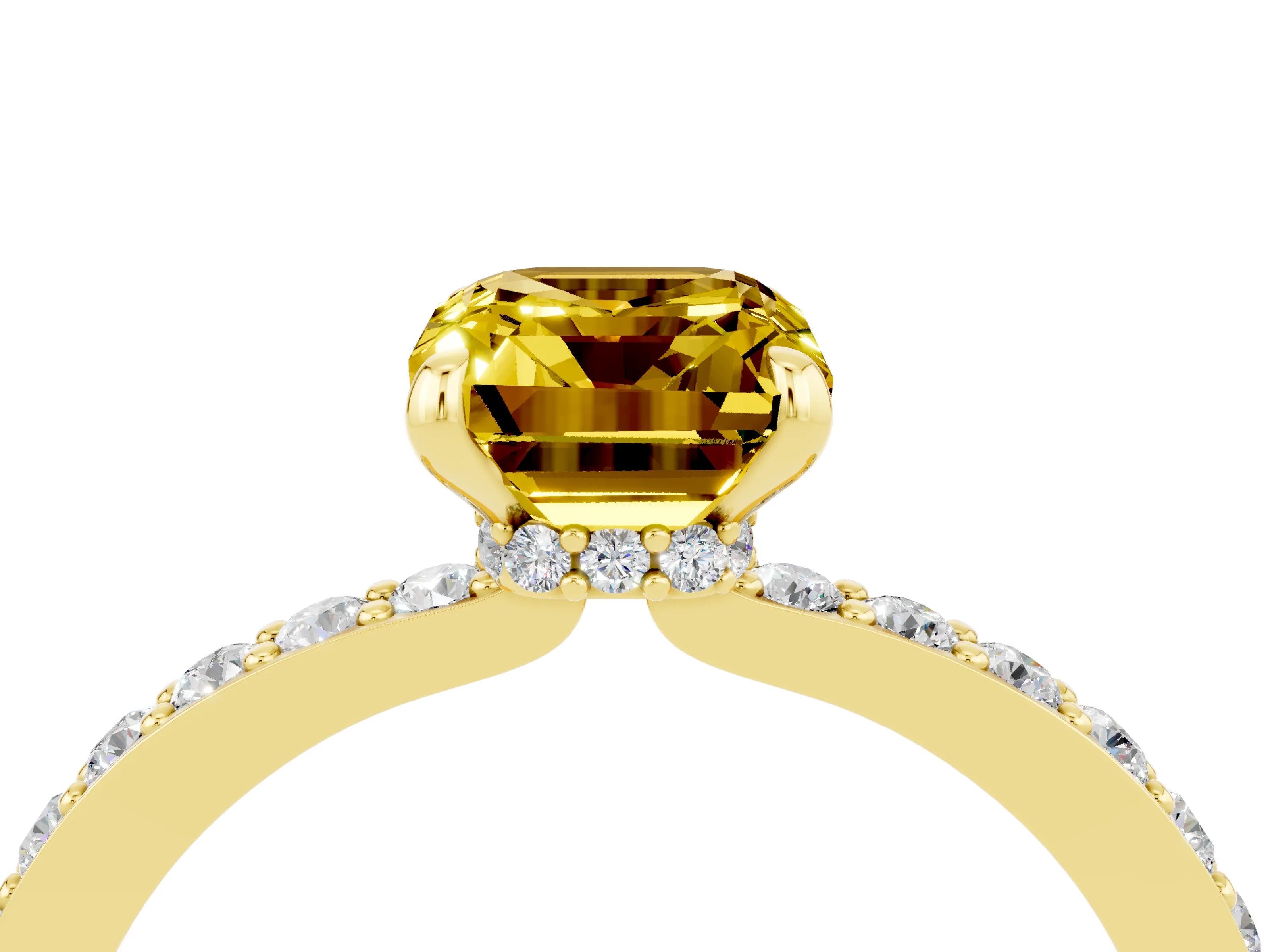 Yellow gold Emerald Cut Yellow Sapphire Ring with Pavé Band and Four-Prong Setting_28