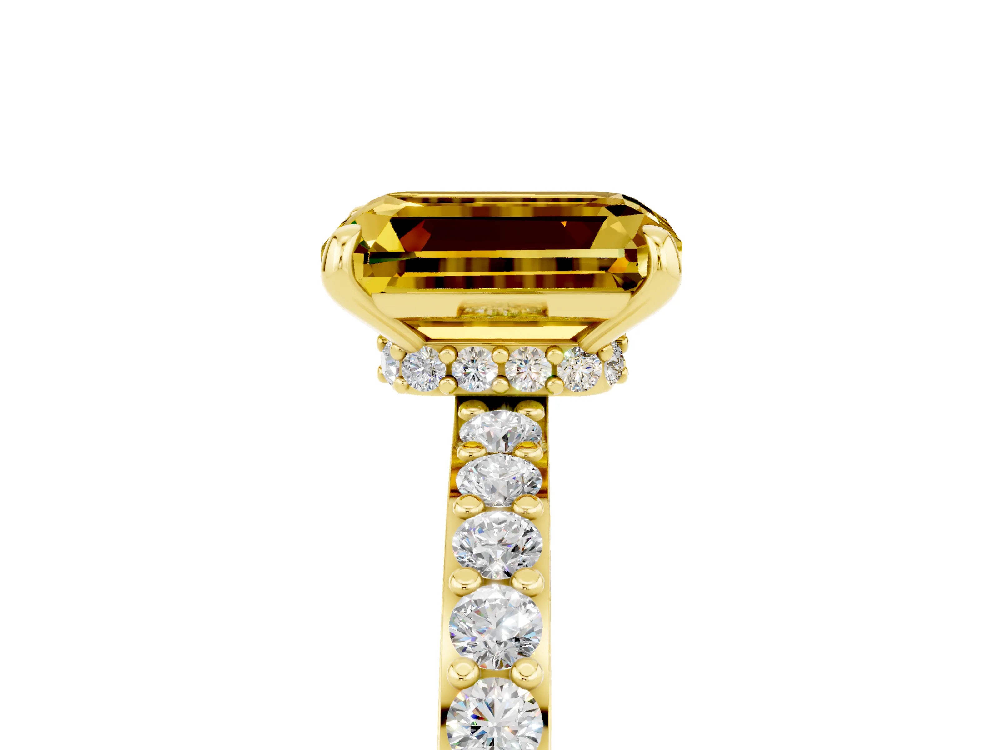 Yellow gold Emerald Cut Yellow Sapphire Ring with Pavé Band and Four-Prong Setting_29