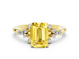 Yellow gold Emerald Cut Yellow Sapphire Ring with Side Stones and Four-Prong Setting_60