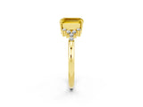 Yellow gold Emerald Cut Yellow Sapphire Ring with Side Stones and Four-Prong Setting_62