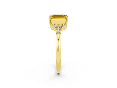 Yellow gold Emerald Cut Yellow Sapphire Ring with Side Stones and Four-Prong Setting_62