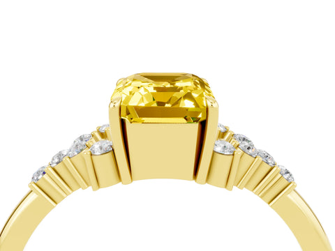 Yellow gold Emerald Cut Yellow Sapphire Ring with Side Stones and Four-Prong Setting_64