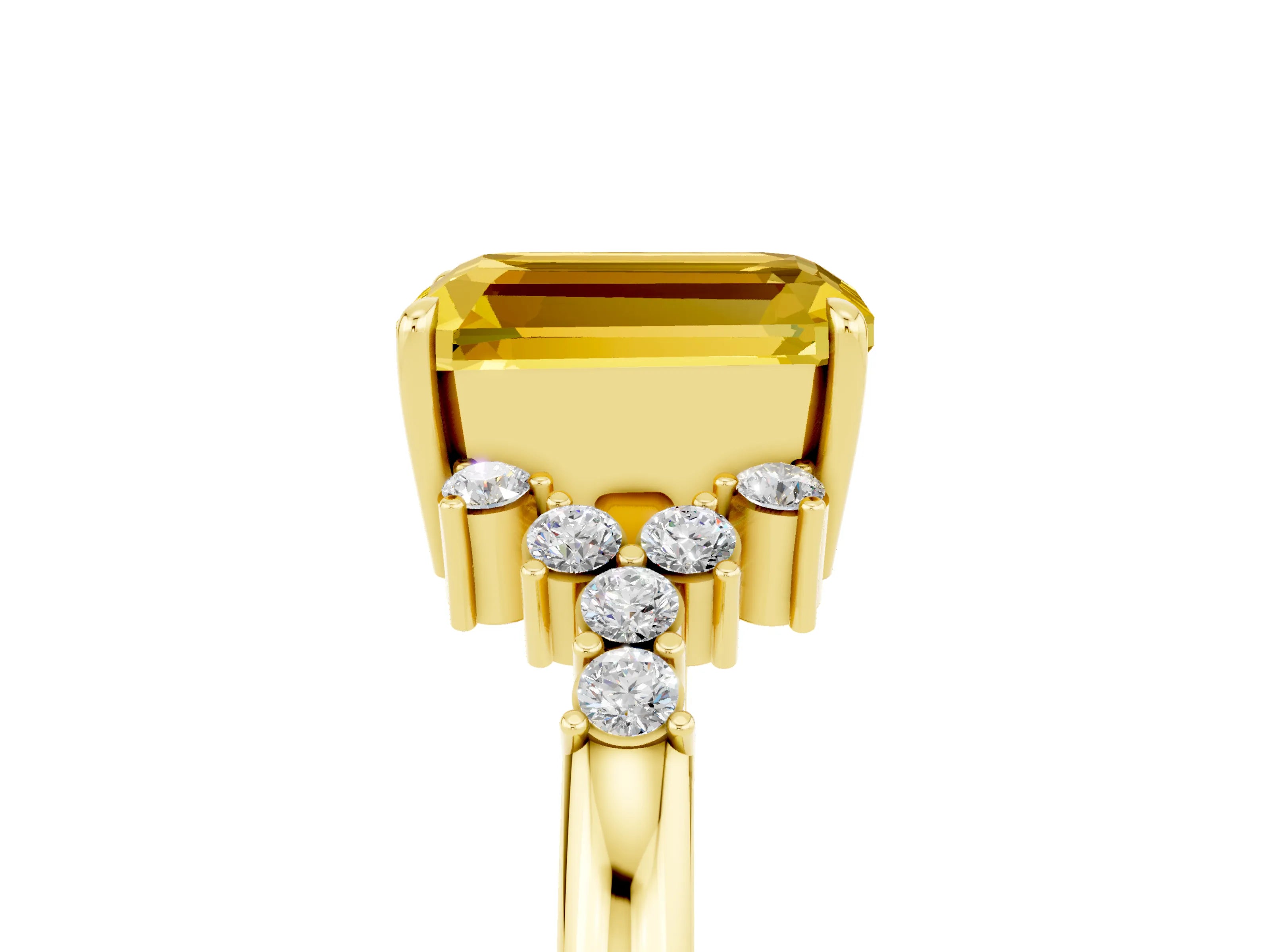 Yellow gold Emerald Cut Yellow Sapphire Ring with Side Stones and Four-Prong Setting_65