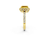 Yellow gold Emerald Cut Yellow Sapphire Scalloped Halo Engagement Ring with Round Shared Prong Band_26