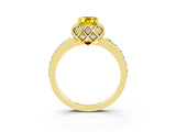 Yellow gold Emerald Cut Yellow Sapphire Scalloped Halo Engagement Ring with Round Shared Prong Band_27
