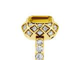 Yellow gold Emerald Cut Yellow Sapphire Scalloped Halo Engagement Ring with Round Shared Prong Band_29