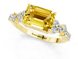 Yellow gold Emerald Cut Yellow Sapphire Scattered Round Accent Ring with Prong Setting_13