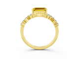 Yellow gold Emerald Cut Yellow Sapphire Scattered Round Accent Ring with Prong Setting_15