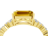 Yellow gold Emerald Cut Yellow Sapphire Scattered Round Accent Ring with Prong Setting_16