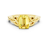Yellow gold Emerald Cut Yellow Sapphire Solitaire Celtic Knot Ring with Four-Prong Setting_24