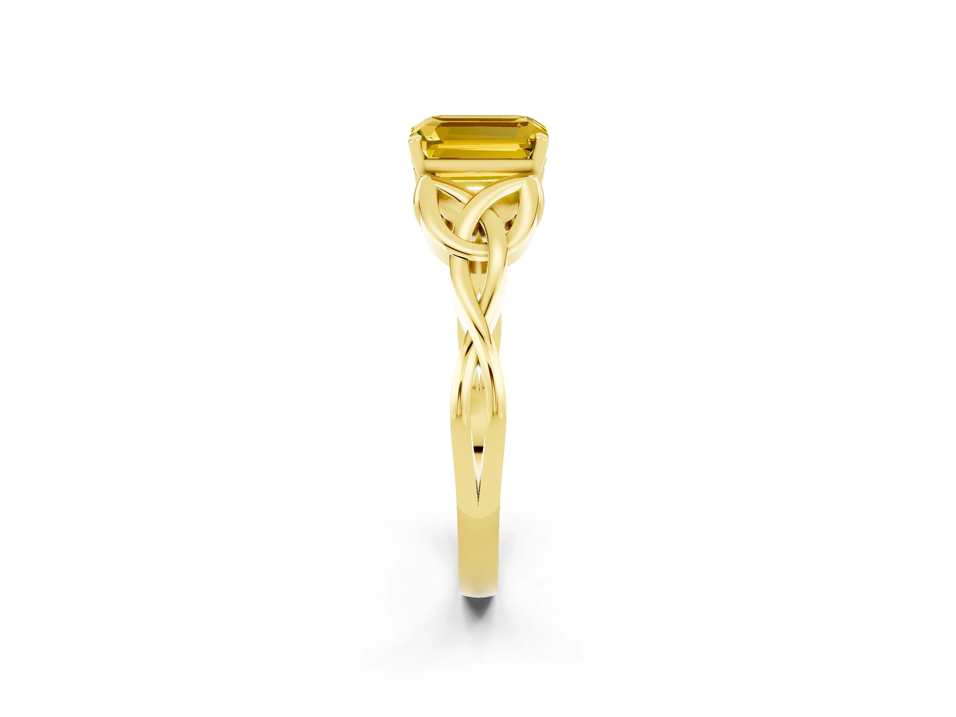 Yellow gold Emerald Cut Yellow Sapphire Solitaire Celtic Knot Ring with Four-Prong Setting_26