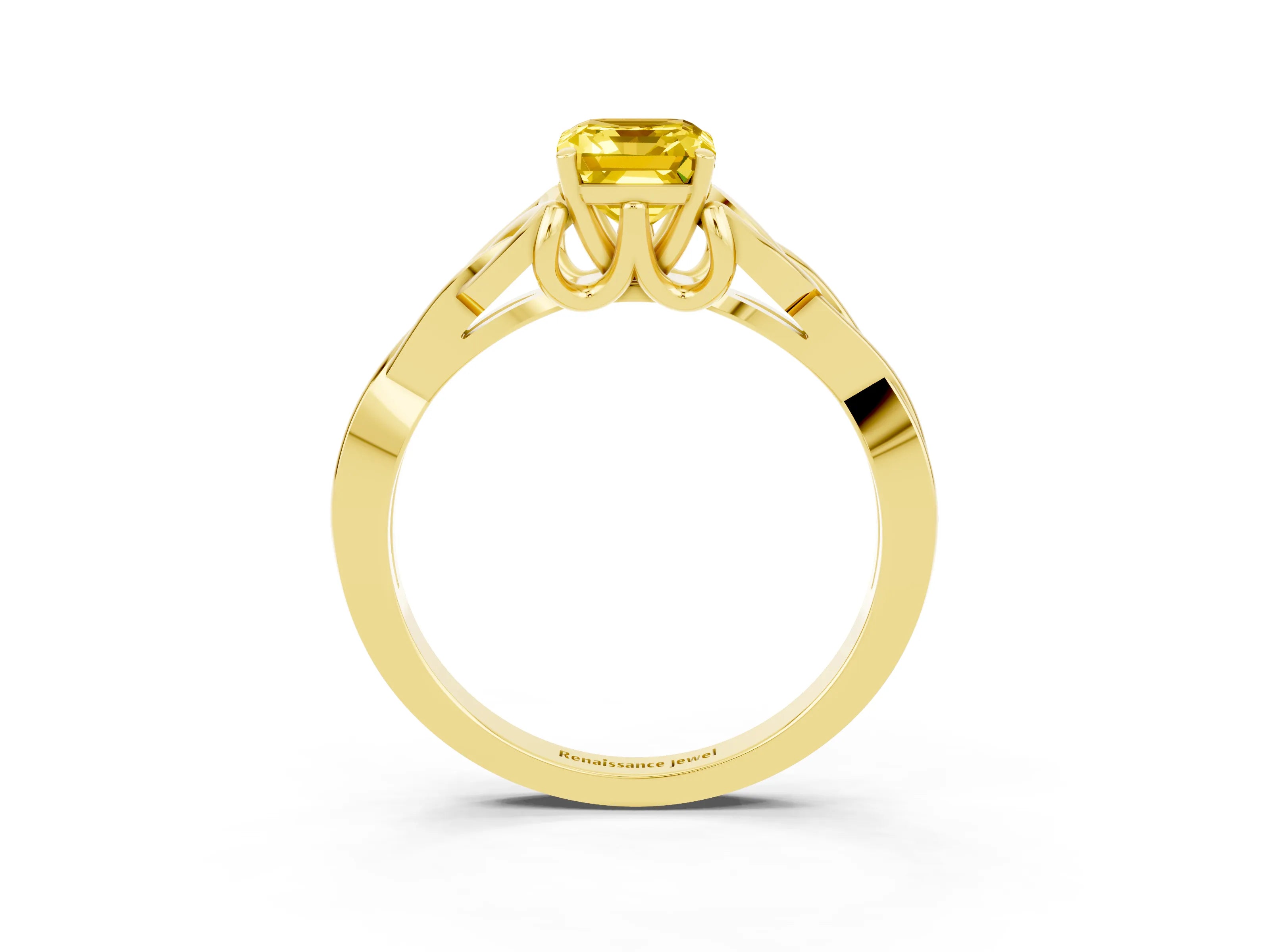 Yellow gold Emerald Cut Yellow Sapphire Solitaire Celtic Knot Ring with Four-Prong Setting_27