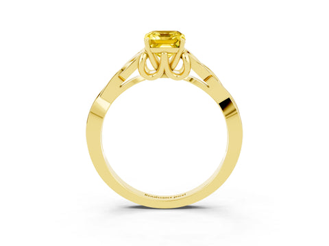 Yellow gold Emerald Cut Yellow Sapphire Solitaire Celtic Knot Ring with Four-Prong Setting_27