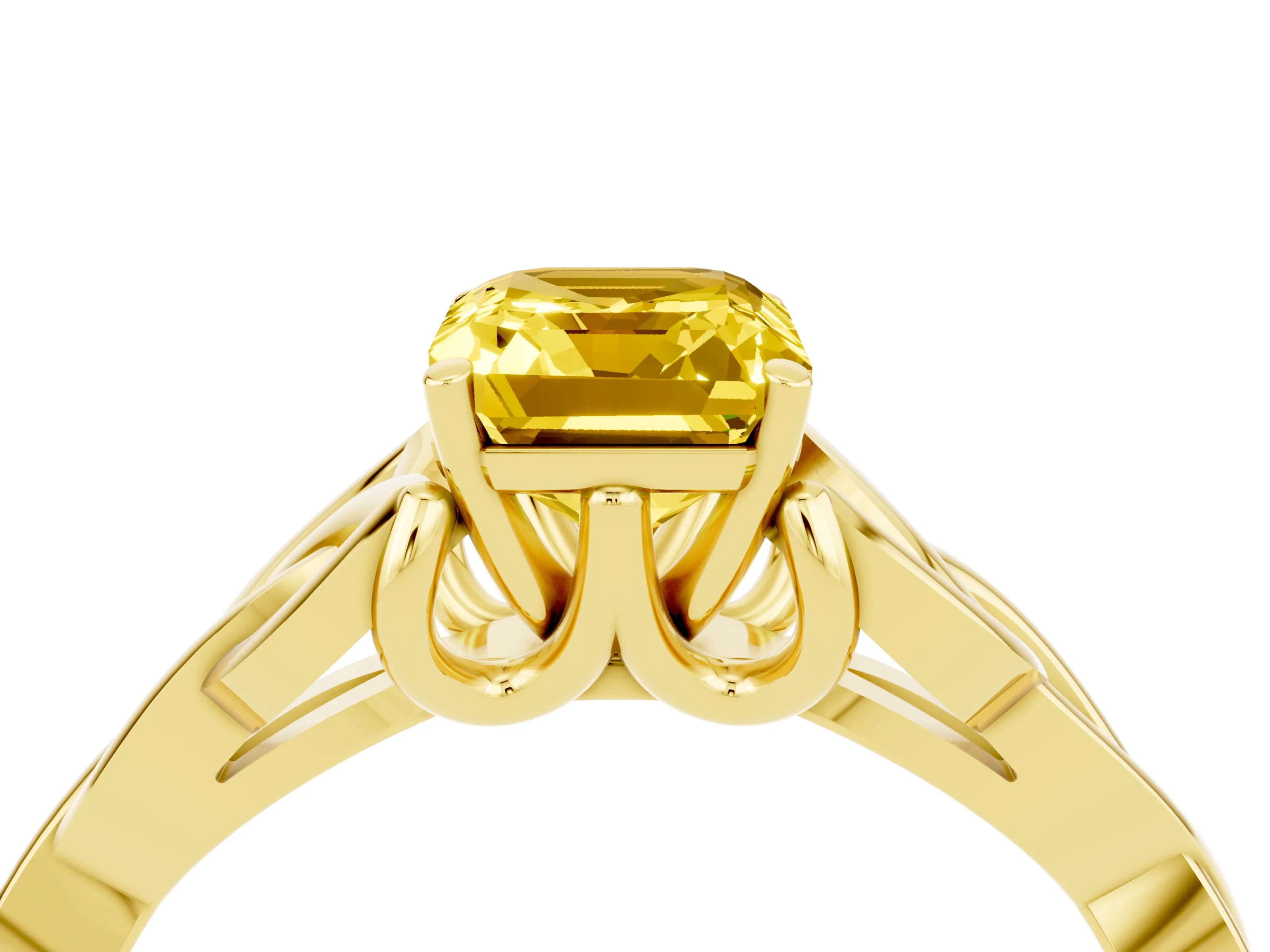 Yellow gold Emerald Cut Yellow Sapphire Solitaire Celtic Knot Ring with Four-Prong Setting_28