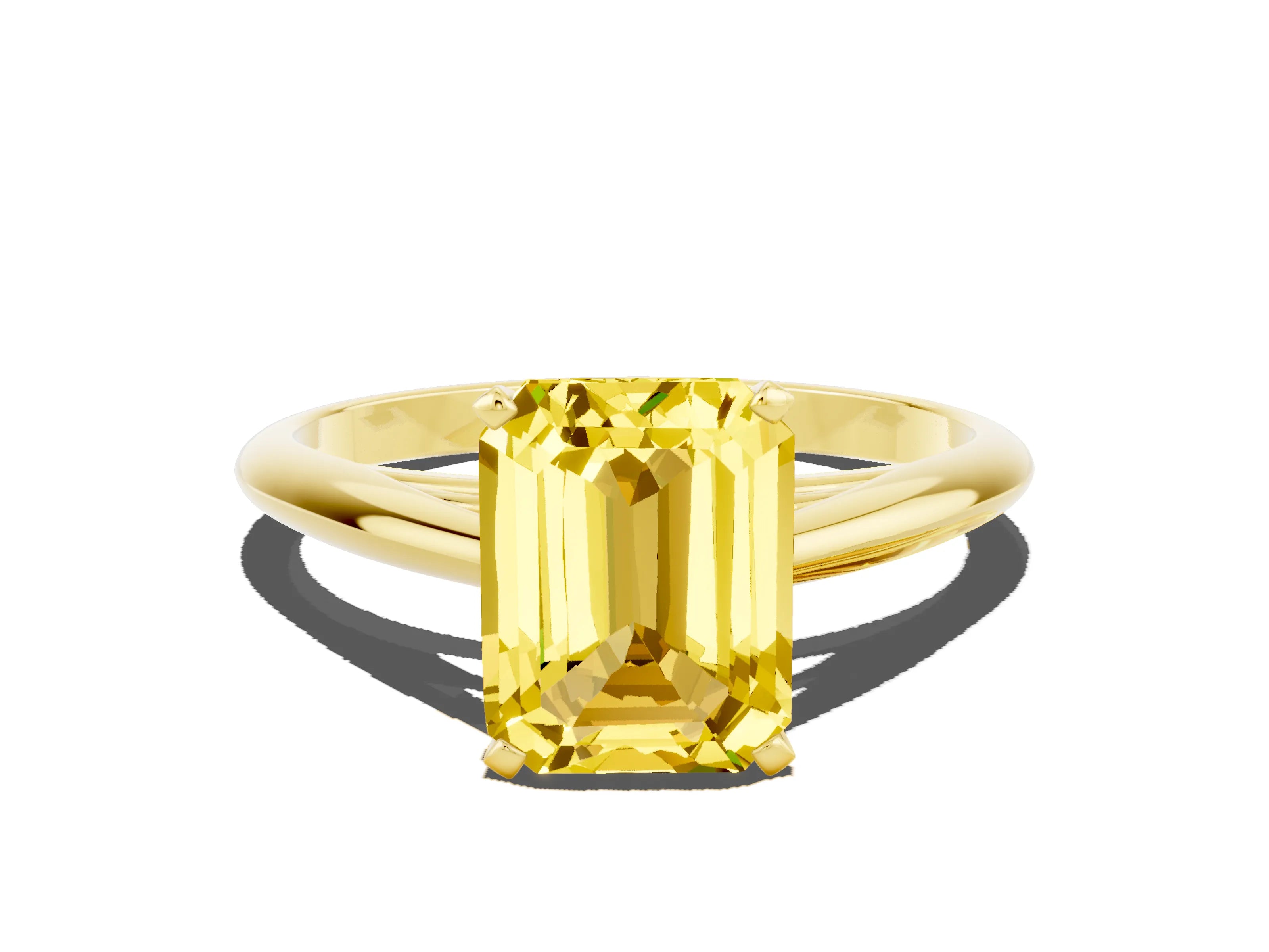Yellow gold Emerald Cut Yellow Sapphire Solitaire Engagement Ring with Cathedral Setting and Four-Prong Mount_12