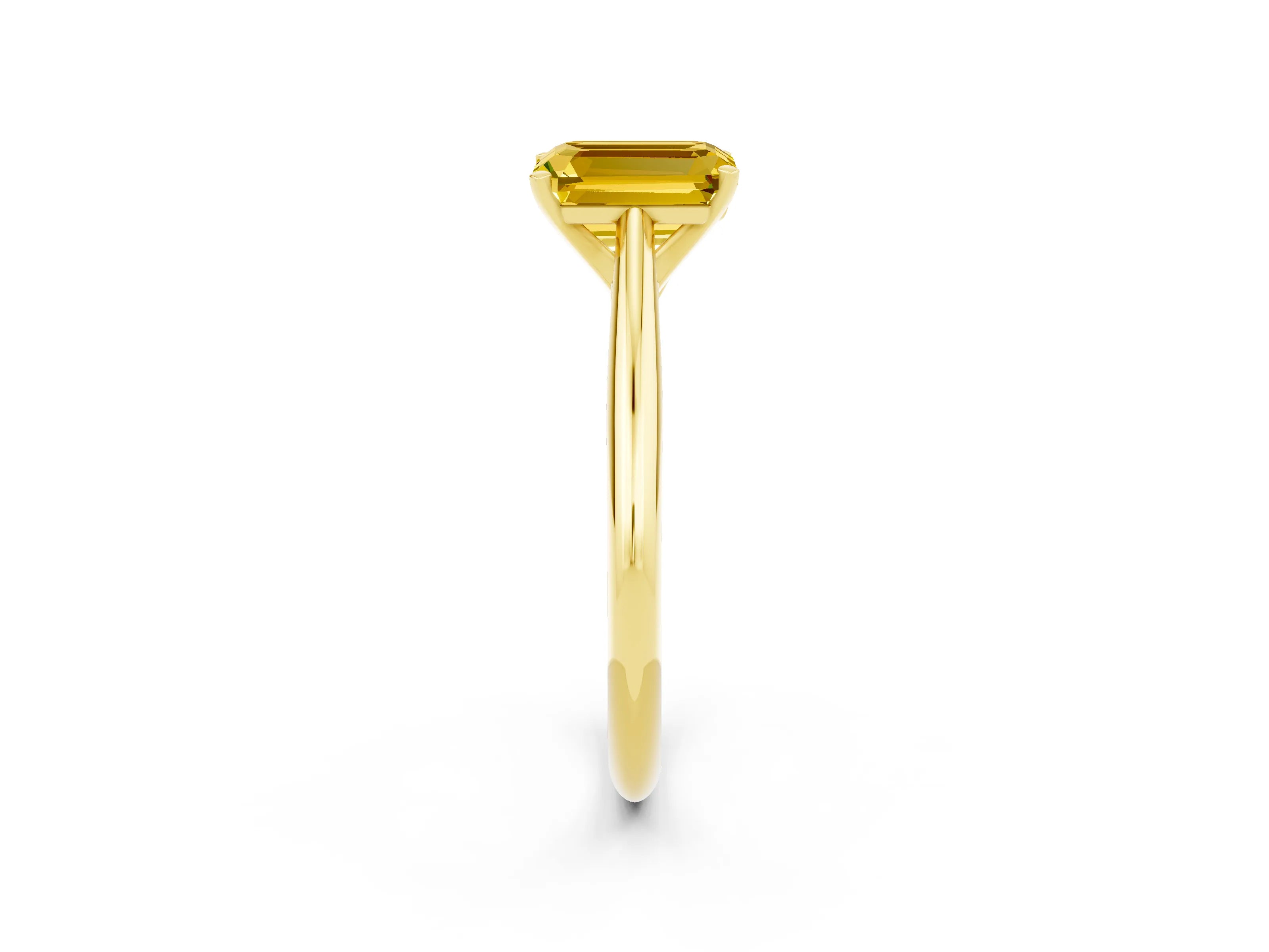 Yellow gold Emerald Cut Yellow Sapphire Solitaire Engagement Ring with Cathedral Setting and Four-Prong Mount_14