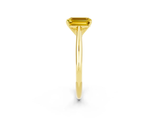 Yellow gold Emerald Cut Yellow Sapphire Solitaire Engagement Ring with Cathedral Setting and Four-Prong Mount