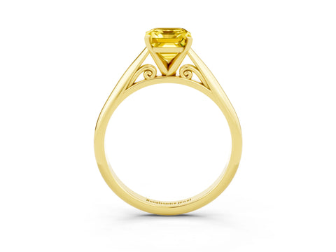 Yellow gold Emerald Cut Yellow Sapphire Solitaire Engagement Ring with Cathedral Setting and Four-Prong Mount_15