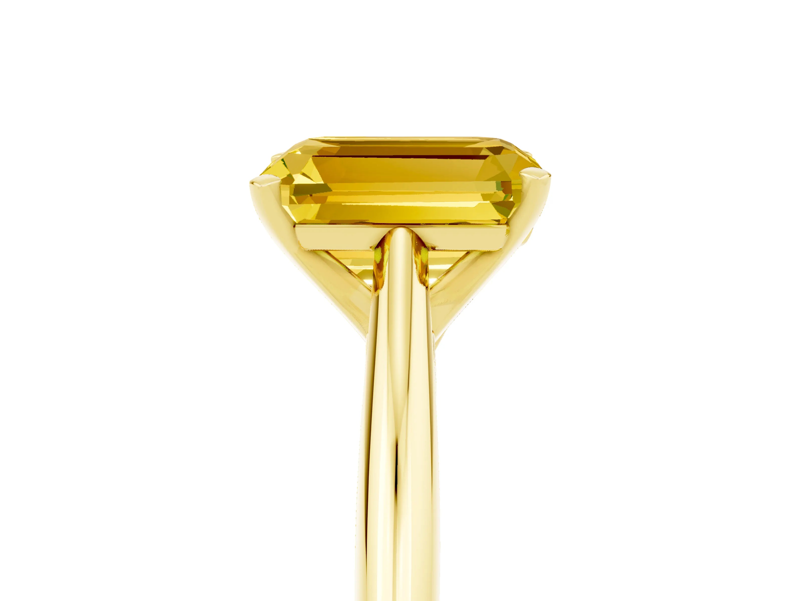 Yellow gold Emerald Cut Yellow Sapphire Solitaire Engagement Ring with Cathedral Setting and Four-Prong Mount_17