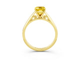 Yellow gold Emerald Cut Yellow Sapphire Solitaire Engagement Ring with Cathedral Setting and Four-Prong Mount_27