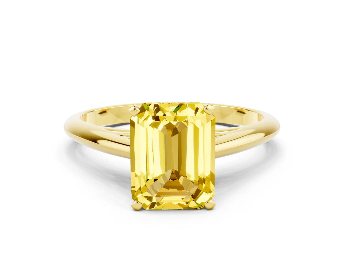 Yellow gold Emerald Cut Yellow Sapphire Solitaire Engagement Ring with Cathedral Setting and Four-Prong Mount_30