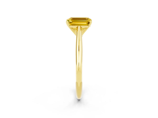 Yellow gold Emerald Cut Yellow Sapphire Solitaire Engagement Ring with Cathedral Setting and Four-Prong Mount