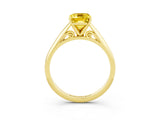 Yellow gold Emerald Cut Yellow Sapphire Solitaire Engagement Ring with Cathedral Setting and Four-Prong Mount_33