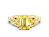 Yellow gold Emerald Cut Yellow Sapphire Solitaire Engagement Ring with Celtic Knot Band and Four-Prong Setting_24