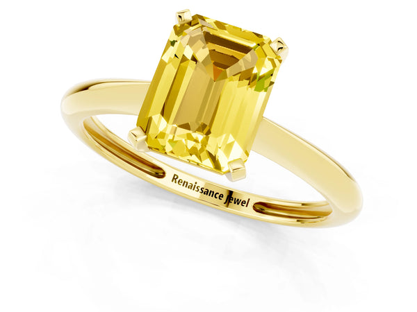 Yellow gold Emerald Cut Yellow Sapphire Solitaire Engagement Ring with Classic Band and Four-Prong Setting