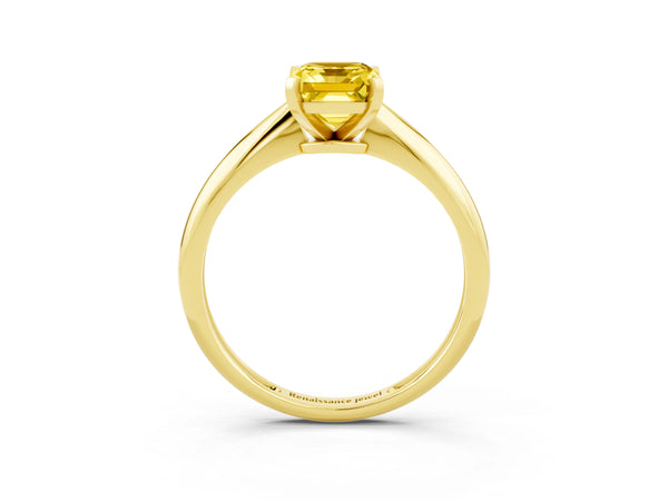 Yellow gold Emerald Cut Yellow Sapphire Solitaire Engagement Ring with Classic Band and Four-Prong Setting