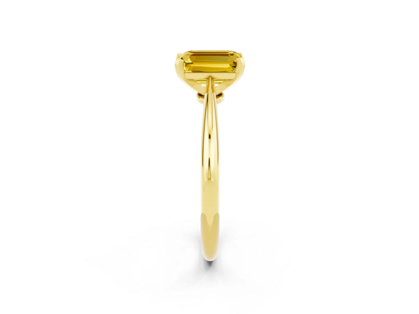 Yellow gold Emerald Cut Yellow Sapphire Solitaire Engagement Ring with Classic Band and Four-Prong Setting