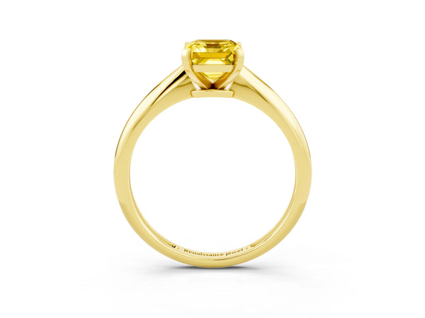 Yellow gold Emerald Cut Yellow Sapphire Solitaire Engagement Ring with Classic Band and Four-Prong Setting
