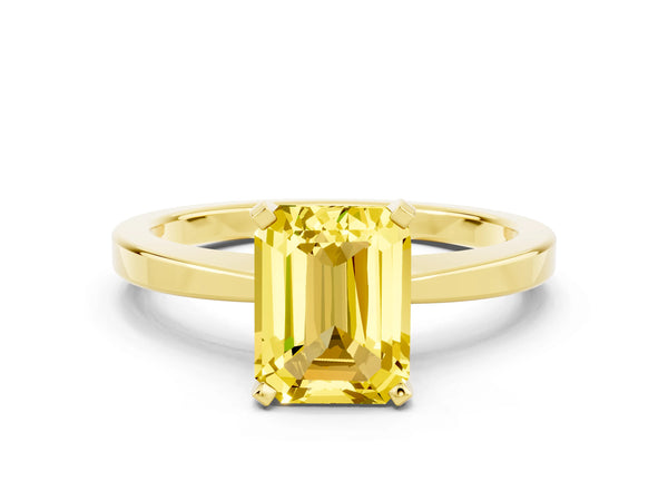 Yellow gold Emerald Cut Yellow Sapphire Solitaire Engagement Ring with Classic Band and Four-Prong Setting