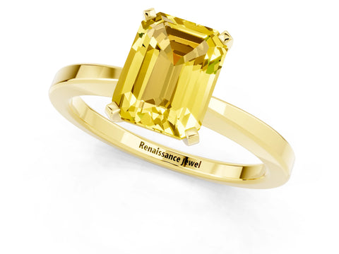 Yellow gold Emerald Cut Yellow Sapphire Solitaire Engagement Ring with Classic Band and Four-Prong Setting_61