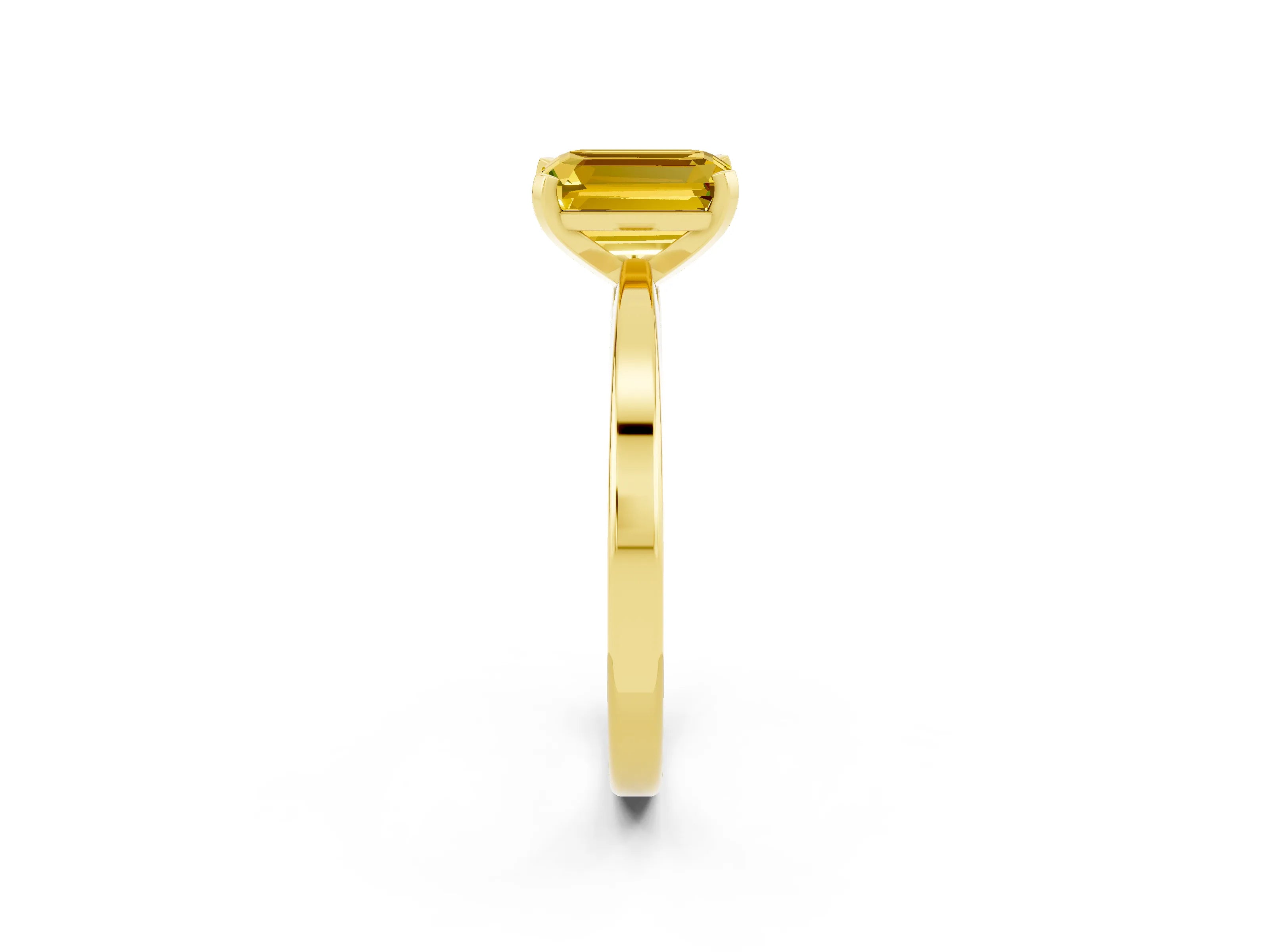 Yellow gold Emerald Cut Yellow Sapphire Solitaire Engagement Ring with Classic Band and Four-Prong Setting_62