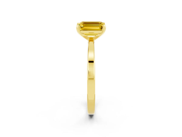 Yellow gold Emerald Cut Yellow Sapphire Solitaire Engagement Ring with Classic Band and Four-Prong Setting