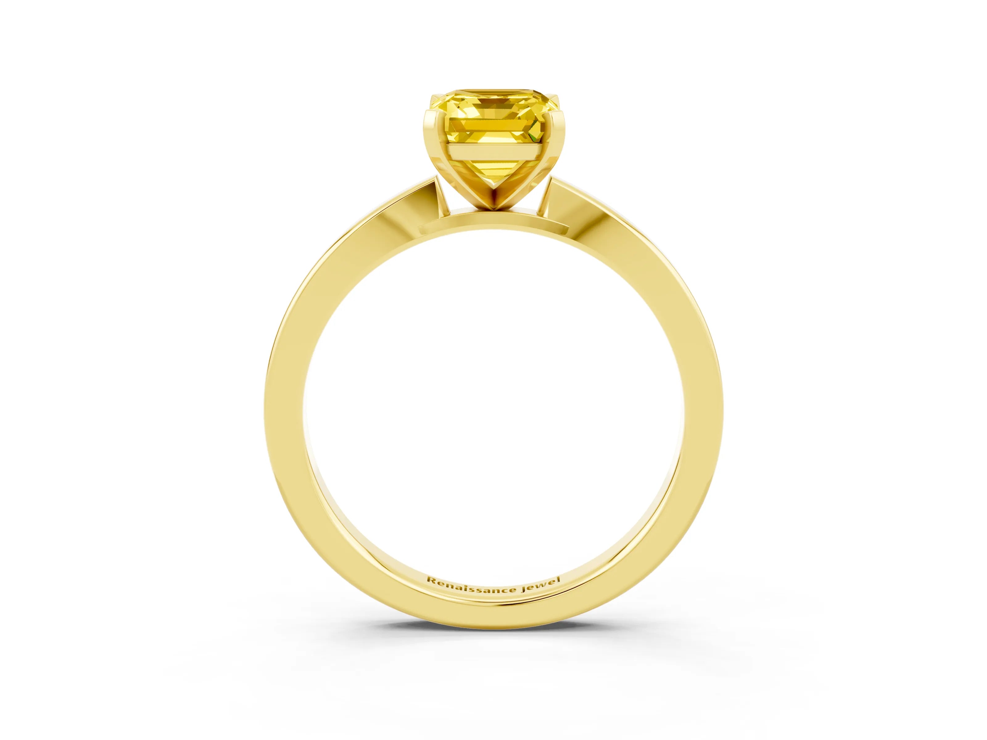 Yellow gold Emerald Cut Yellow Sapphire Solitaire Engagement Ring with Classic Band and Four-Prong Setting_63