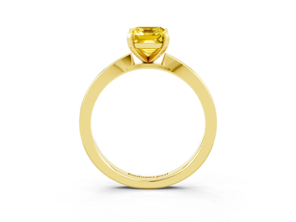 Yellow gold Emerald Cut Yellow Sapphire Solitaire Engagement Ring with Classic Band and Four-Prong Setting