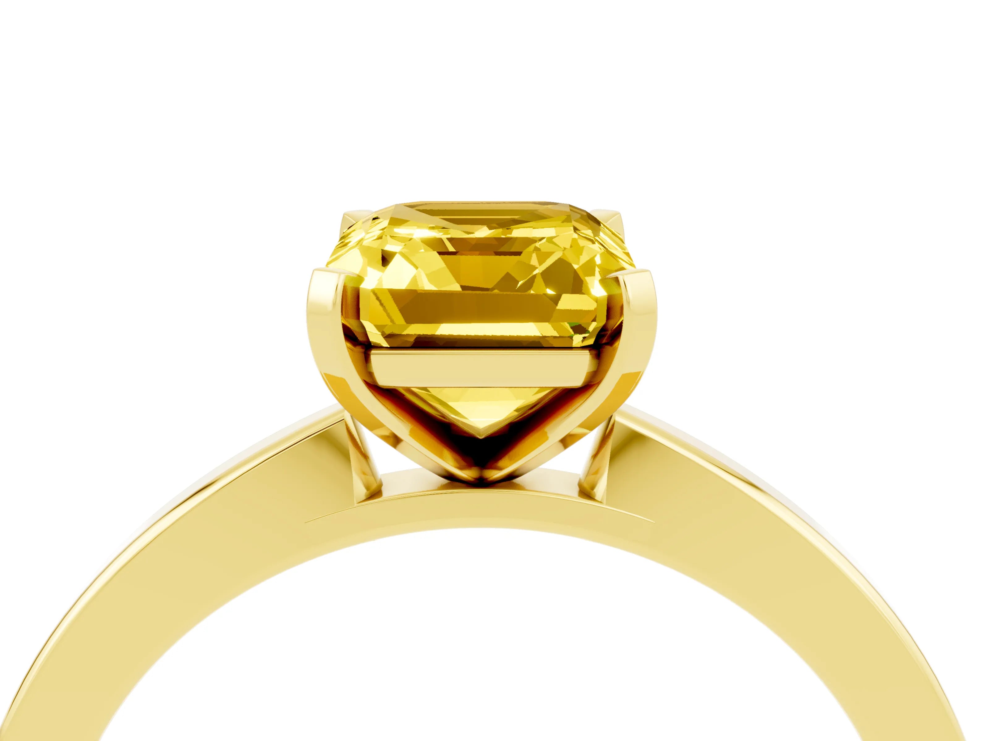 Yellow gold Emerald Cut Yellow Sapphire Solitaire Engagement Ring with Classic Band and Four-Prong Setting_64