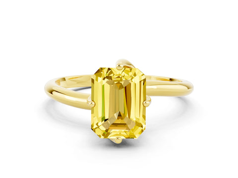 Yellow gold Emerald Cut Yellow Sapphire Solitaire Engagement Ring with Four-Prong Setting and Classic Band_12