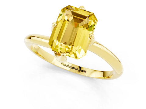 Yellow gold Emerald Cut Yellow Sapphire Solitaire Engagement Ring with Four-Prong Setting and Classic Band_13