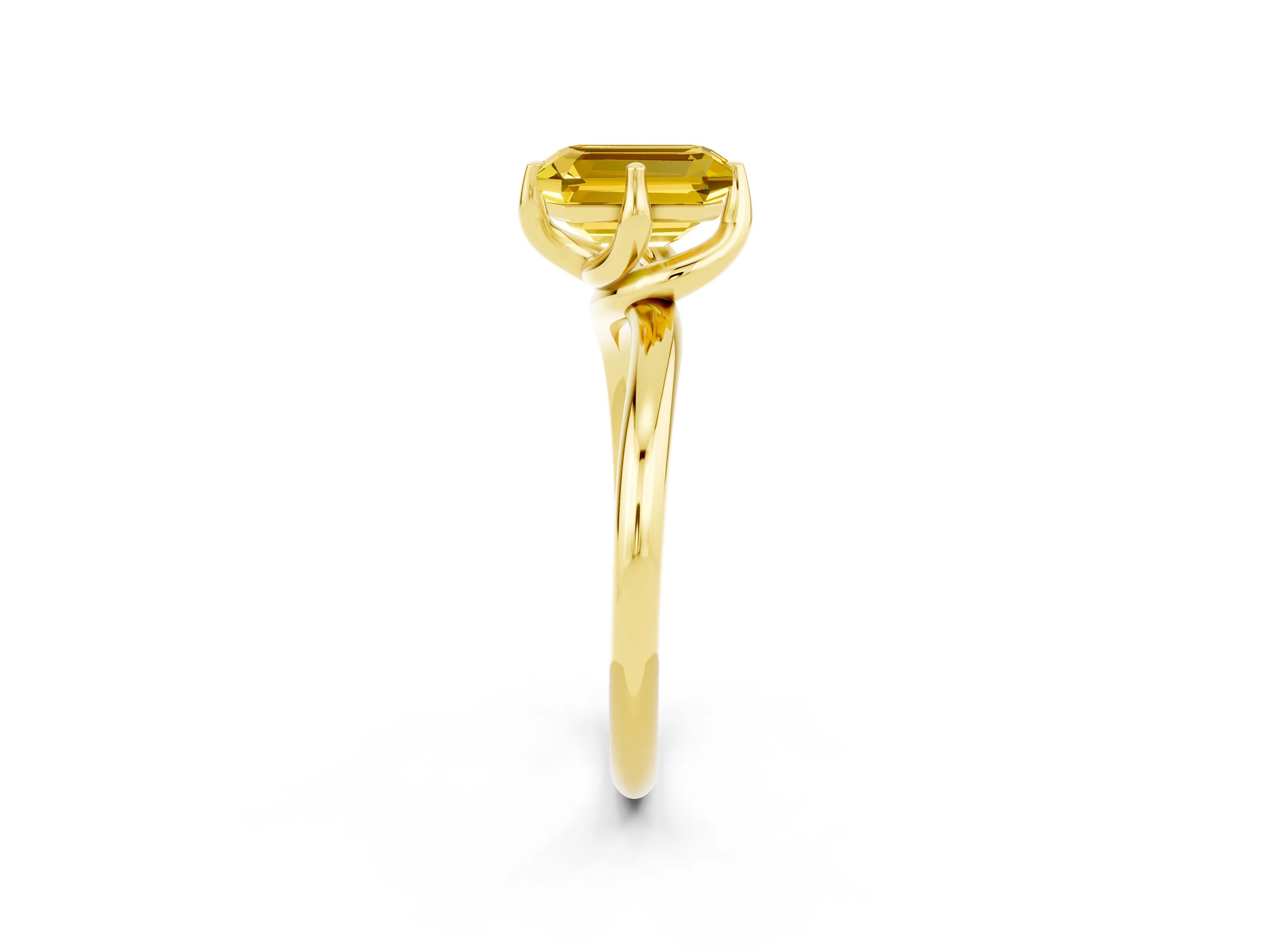Yellow gold Emerald Cut Yellow Sapphire Solitaire Engagement Ring with Four-Prong Setting and Classic Band_14