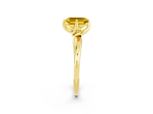 Yellow gold Emerald Cut Yellow Sapphire Solitaire Engagement Ring with Four-Prong Setting and Classic Band