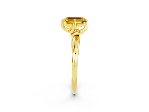 Yellow gold Emerald Cut Yellow Sapphire Solitaire Engagement Ring with Four-Prong Setting and Classic Band_14