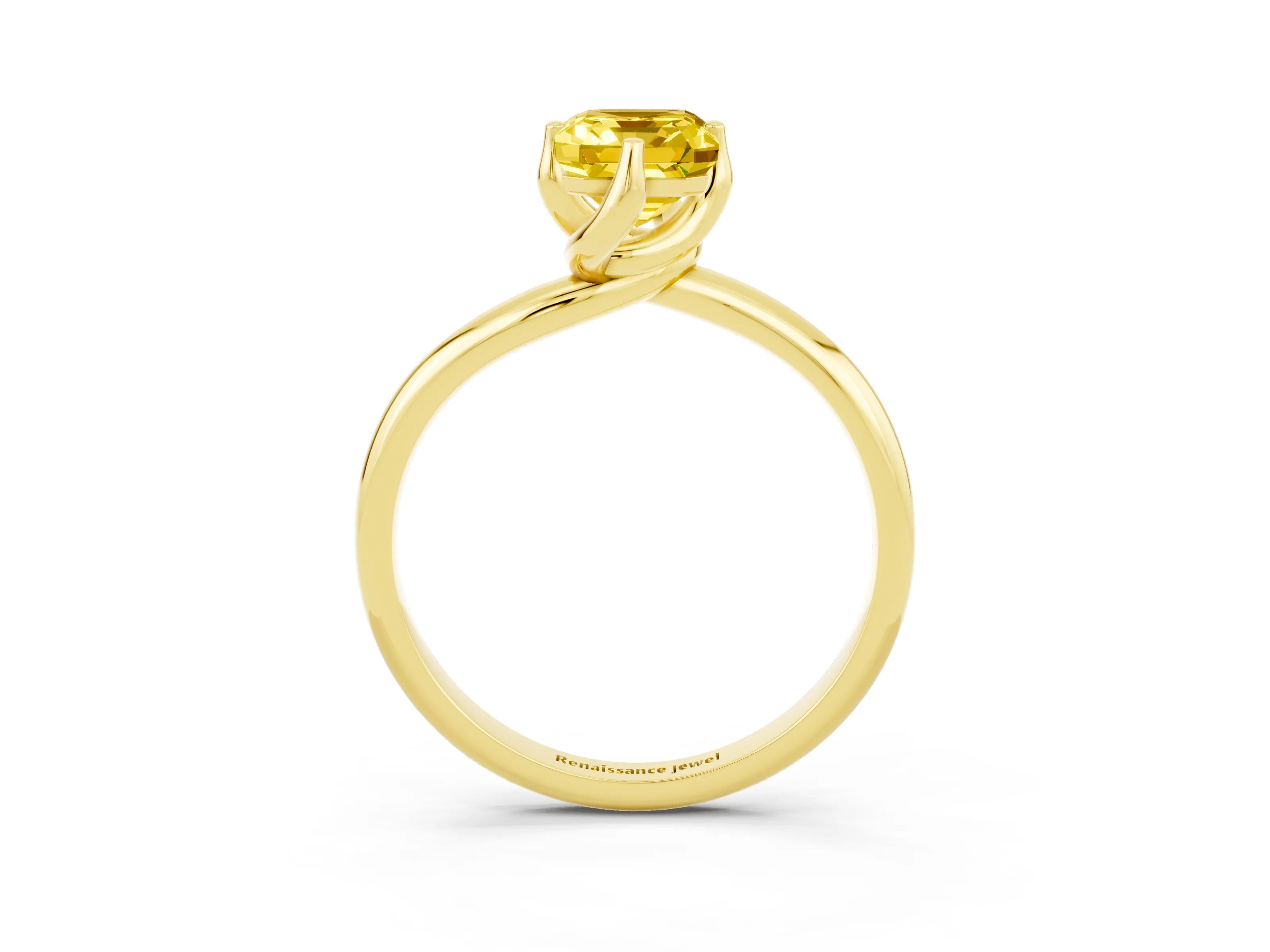 Yellow gold Emerald Cut Yellow Sapphire Solitaire Engagement Ring with Four-Prong Setting and Classic Band_15