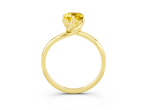 Yellow gold Emerald Cut Yellow Sapphire Solitaire Engagement Ring with Four-Prong Setting and Classic Band