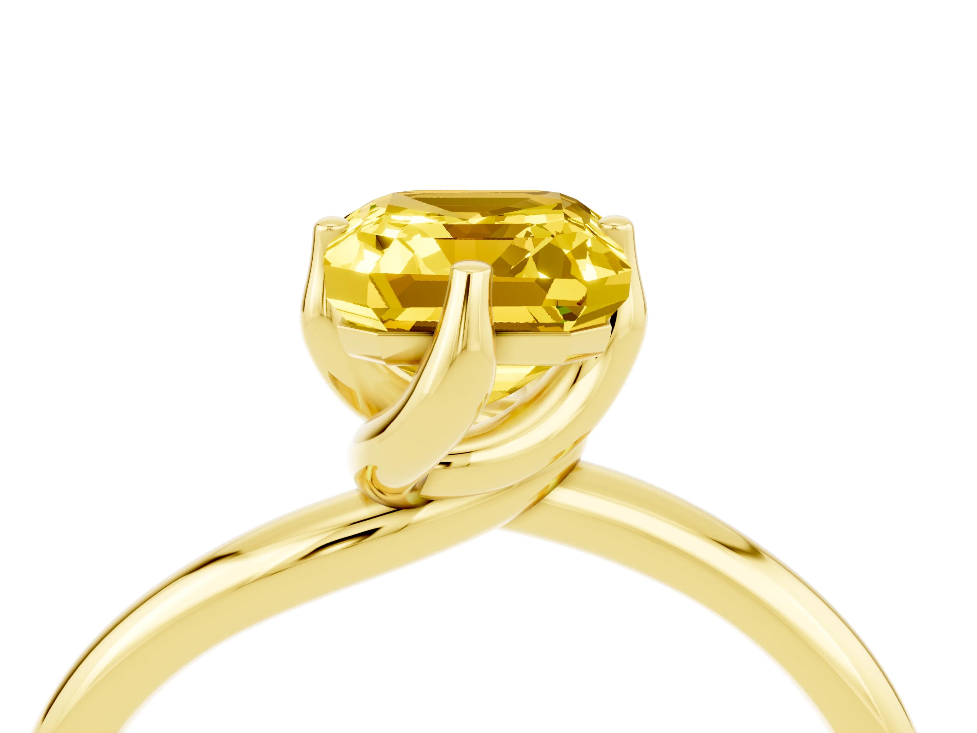 Yellow gold Emerald Cut Yellow Sapphire Solitaire Engagement Ring with Four-Prong Setting and Classic Band_16