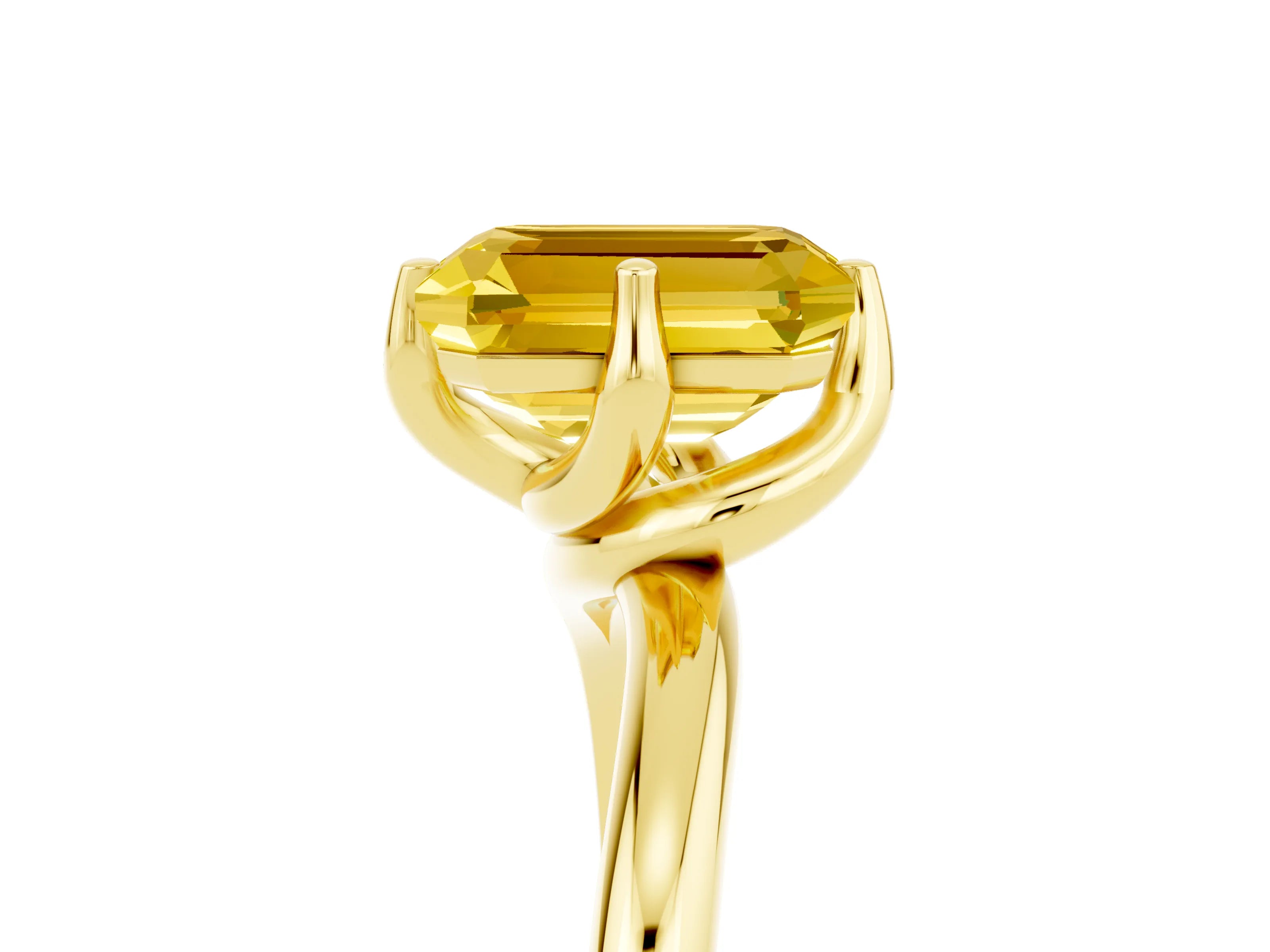 Yellow gold Emerald Cut Yellow Sapphire Solitaire Engagement Ring with Four-Prong Setting and Classic Band_17