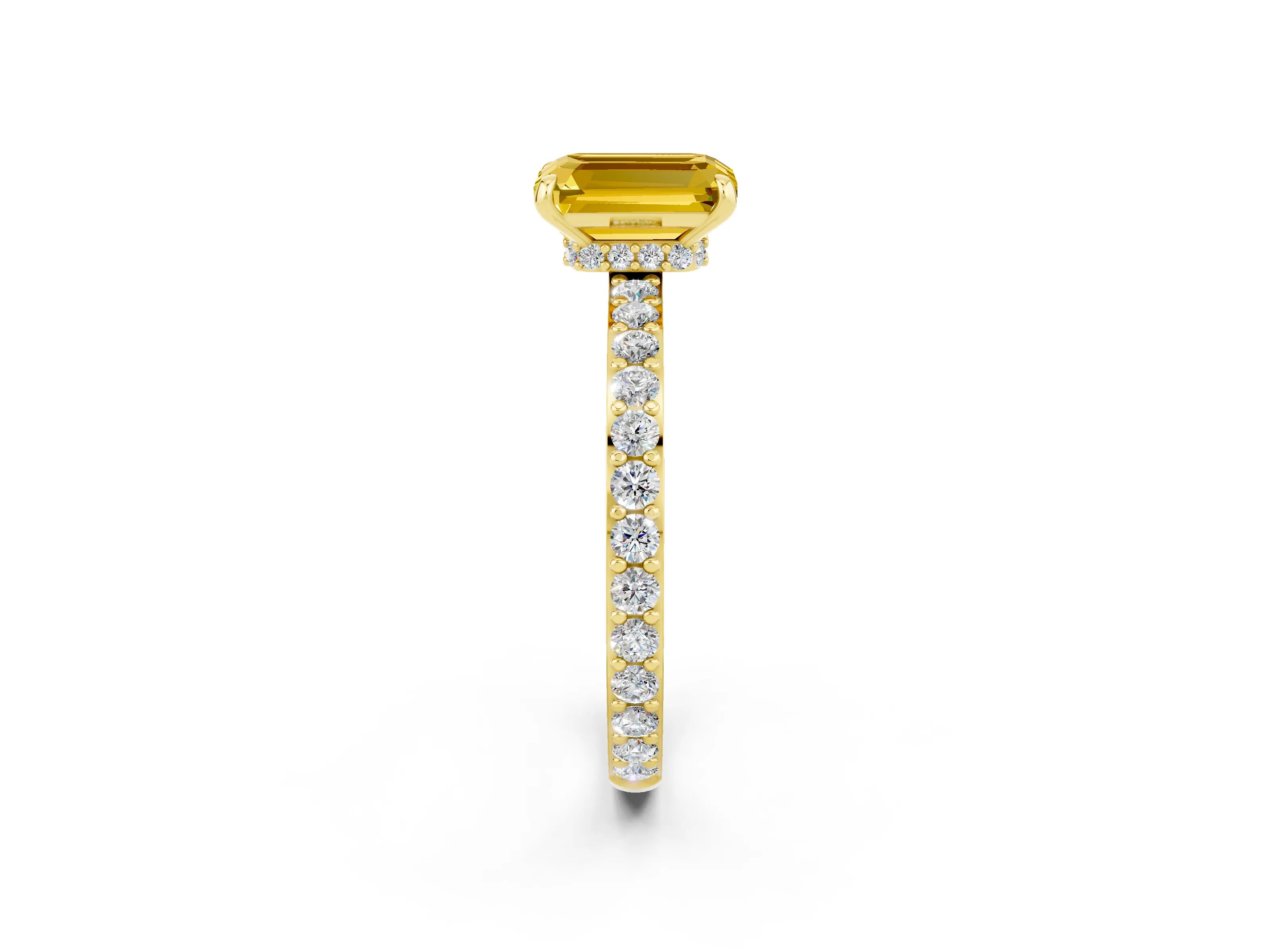 Yellow gold Emerald Cut Yellow Sapphire Solitaire Engagement Ring with Pavé Band and Four-Prong Setting_26