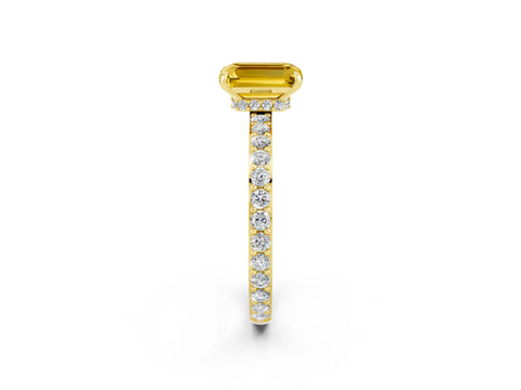 Yellow gold Emerald Cut Yellow Sapphire Solitaire Engagement Ring with Pavé Band and Four-Prong Setting_26